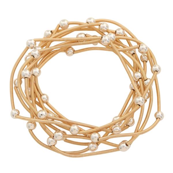 TEXTURED WIRE COIL METAL BEAD STRETCH BRACELET