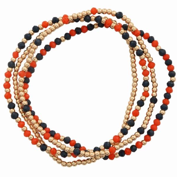 METAL ROUND BEAD GLASS BEAD STRETCH BRACELET SET
