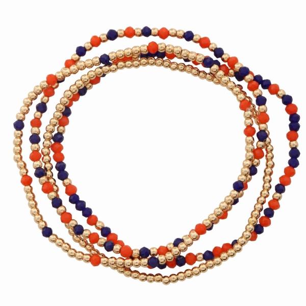 METAL ROUND BEAD GLASS BEAD STRETCH BRACELET SET
