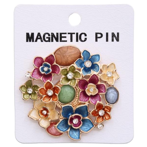 COLORFUL FLORAL GEM MAGNETIC BROOCH PIN