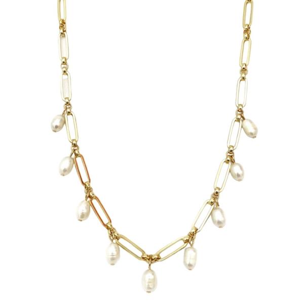 METAL CHAIN PEARL MULTI CHARM NECKLACE