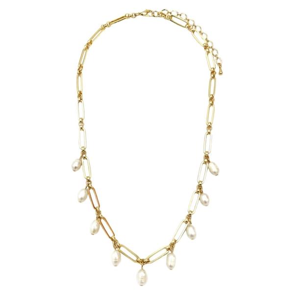 METAL CHAIN PEARL MULTI CHARM NECKLACE