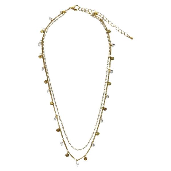 METAL ROUND CHARMS CRYSTAL DROP LAYERED NECKLACE