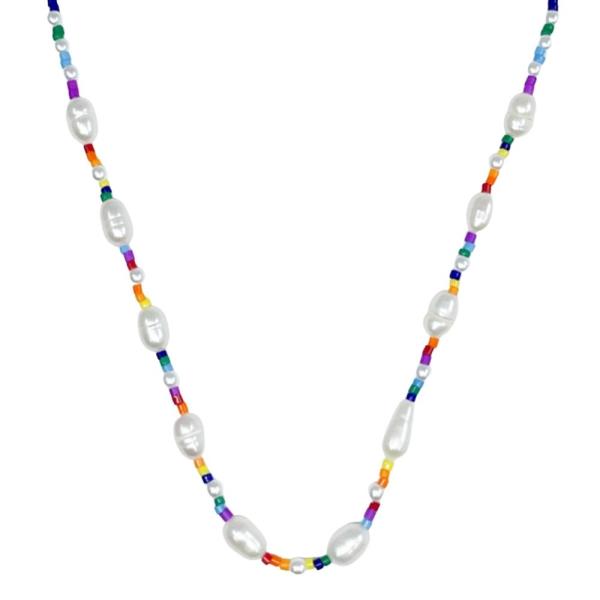 RAINBOW SEED BEAD PEARL NECKLACE