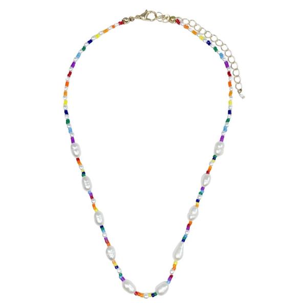 RAINBOW SEED BEAD PEARL NECKLACE