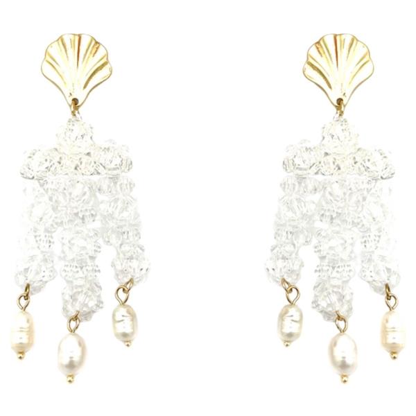 SHELL TOP BEAD DROP PEARL DANGLE EARRINGS