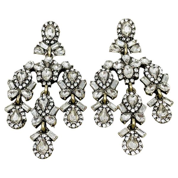 RHINESTONE LAYERED GEOMETRIC DROP DANGLE EARRINGS