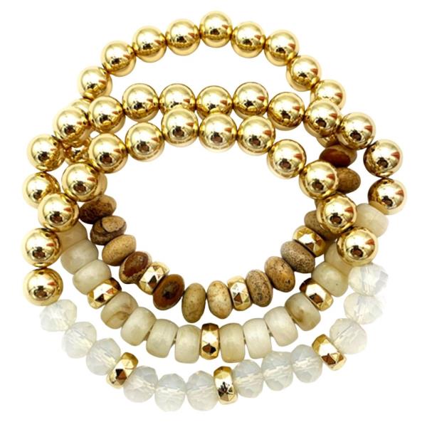 MIXED BEAD TEXTURED ROUND STRETCH BRACELET SET