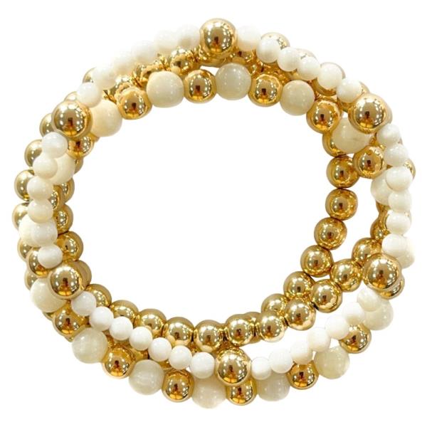 ROUND METAL & BEADED MULTI-LAYER STRETCH BRACELET SET