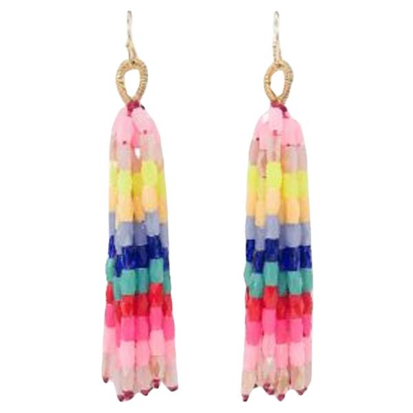 BEADED MULTI-LAYER TASSEL DROP HOOK EARRINGS