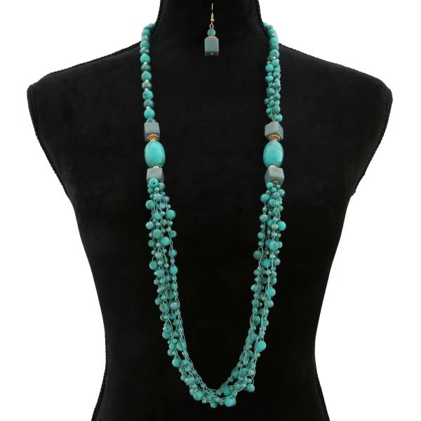 MULTICOLOR BEAD CLUSTER MULTISTRAND LONG DROP NECKLACE