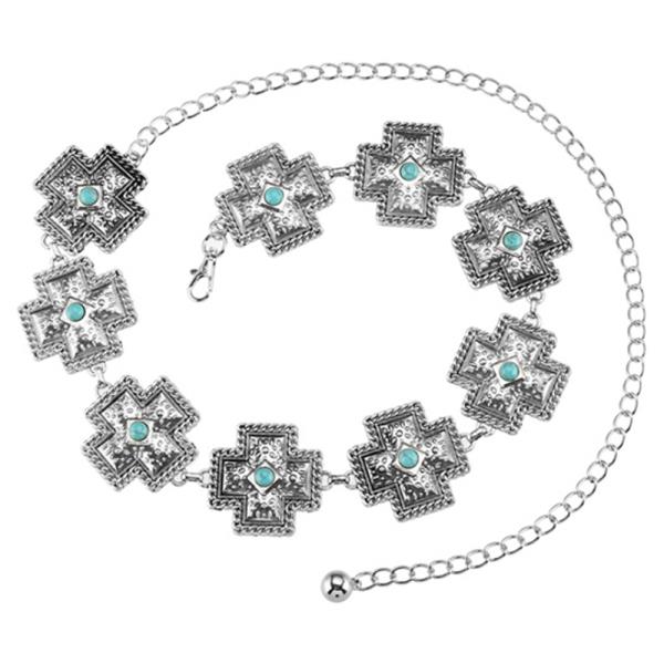 TQ STONE CROSS METAL WESTERN CHAIN BELT