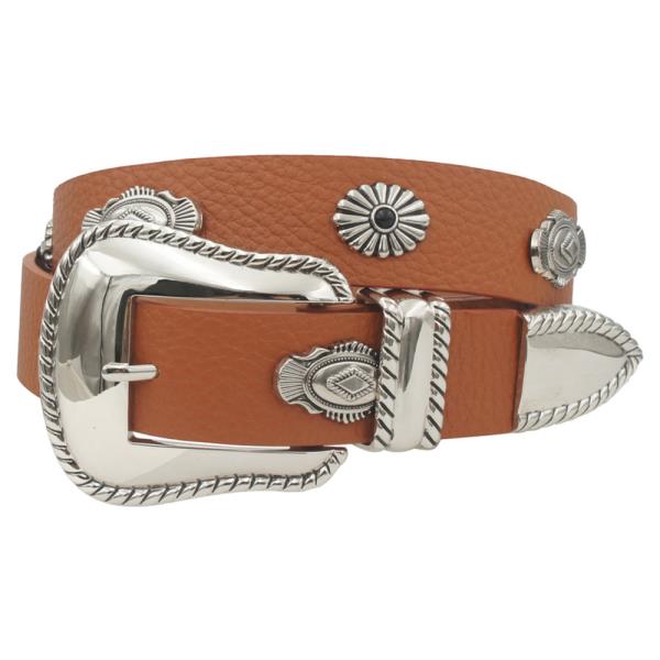 ROPE TRIMMED METAL CONCHO STRAP WESTERN BELT