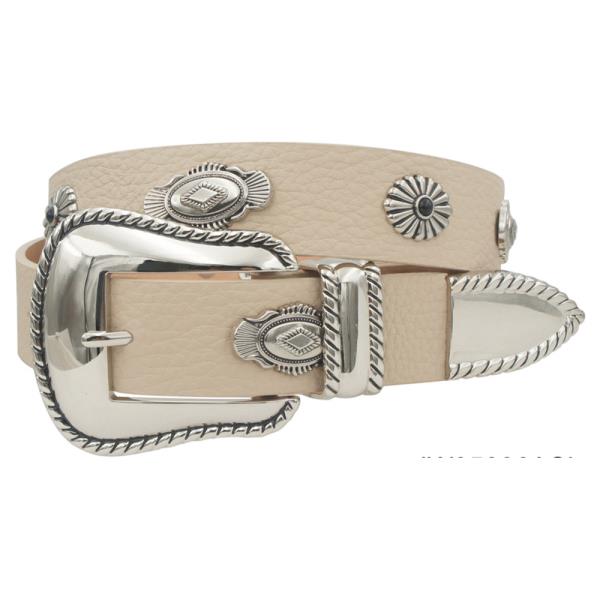 ROPE TRIMMED METAL CONCHO STRAP WESTERN BELT