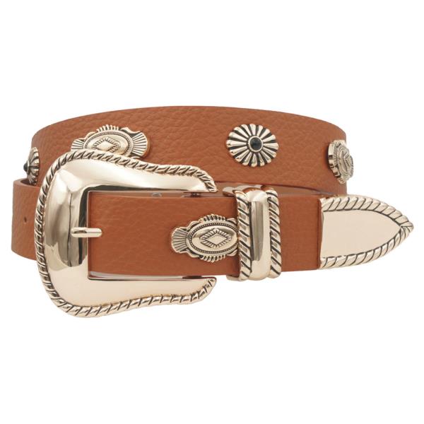 ROPE TRIMMED METAL CONCHO STRAP WESTERN BELT
