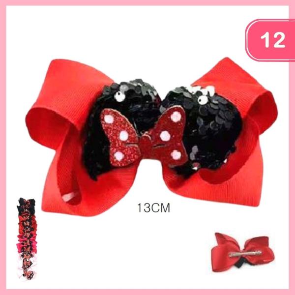 RIBBON SEQUINS HAIR BOW (12 UNITS)