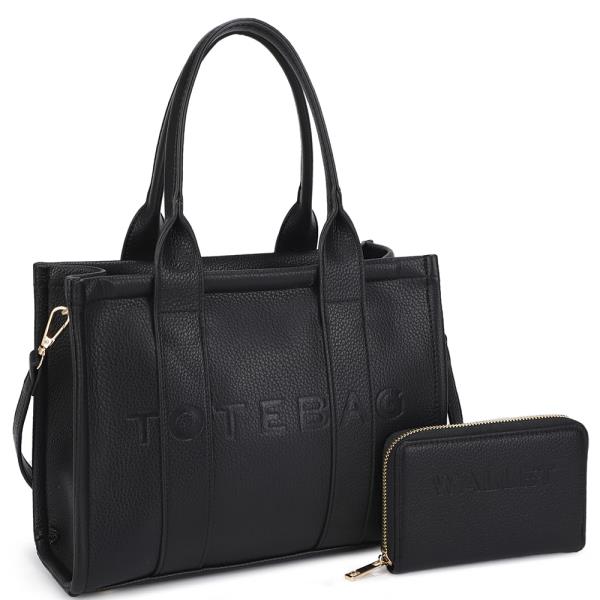 2IN1 TEXTURED TOTE BAG SATCHEL W WALLET SET