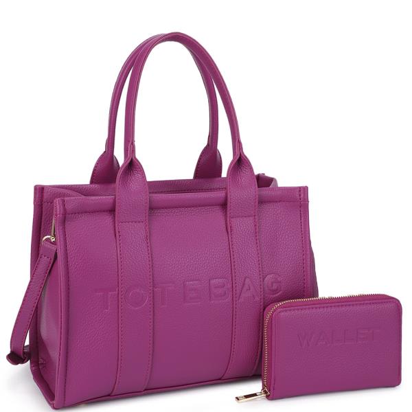 2IN1 TEXTURED TOTE BAG SATCHEL W WALLET SET