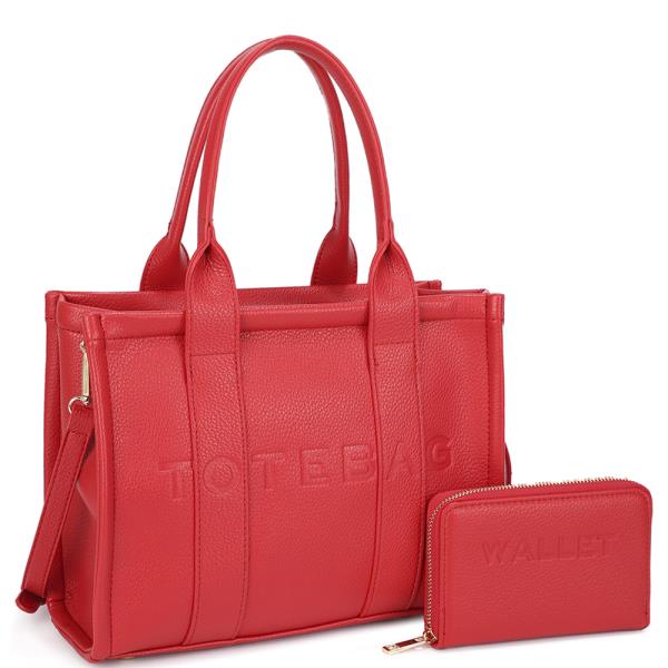 2IN1 TEXTURED TOTE BAG SATCHEL W WALLET SET