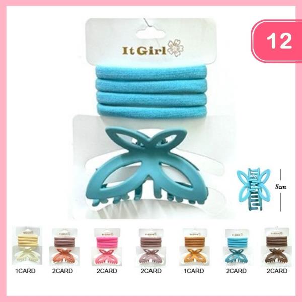 HAIR CLAW CLIP AND HAIR TIE (12 UNITS)