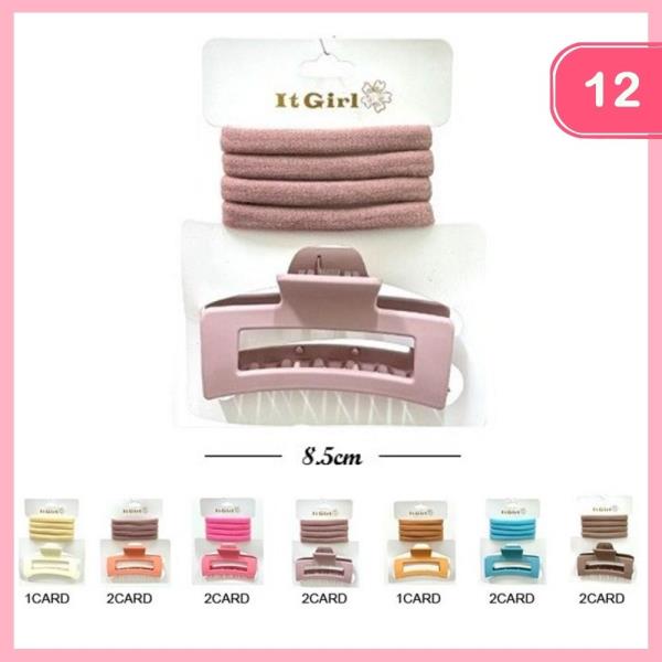 HAIR CLAW CLIP AND HAIR TIE (12 UNITS)