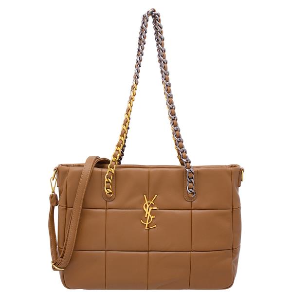 QUILTED SQUARE DESIGN SHOULDER TOTE BAG