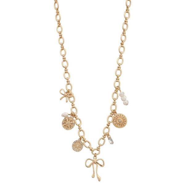 SODAJO GOLD DIPPED RIBBON MULTI CHARM PENDANT NECKLACE