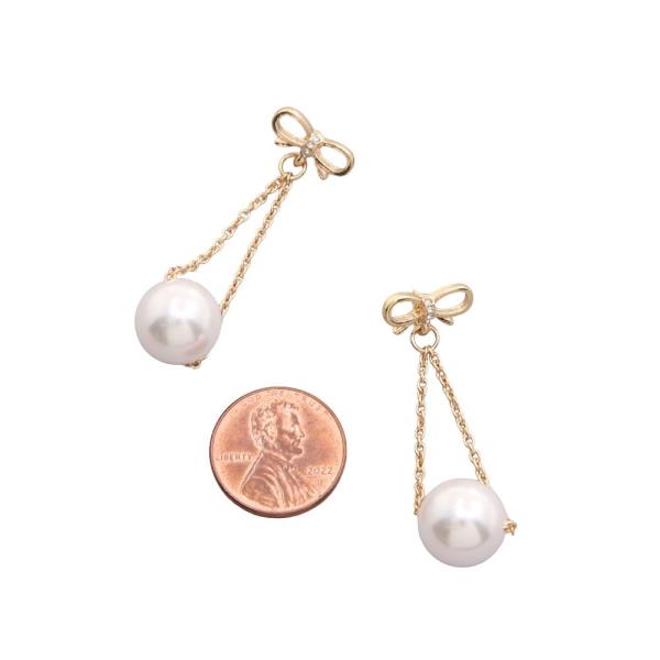SODAJO GOLD DIPPED CZ RIBBON PEARL TEARDROP DANGLE EARRING