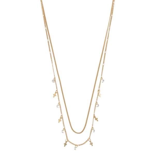 SODAJO GOLD DIPPED STONE CROSS STATION NECKLACE