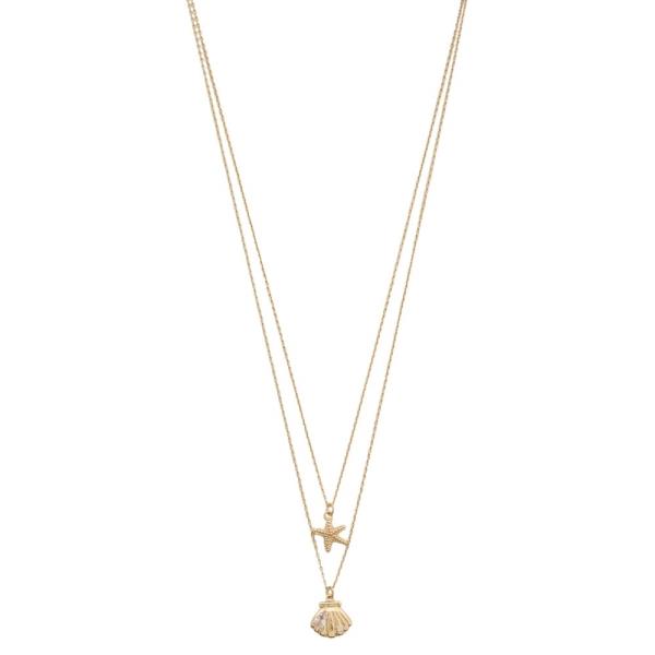 SODAJO GOLD DIPPED 2 LAYERED STARFISH SHELL  PENDANT NECKLACE