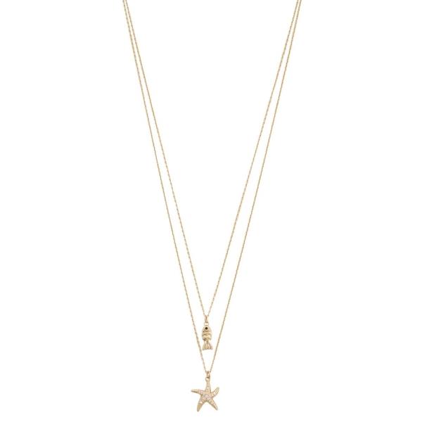 SODAJO GOLD DIPPED 2 LAYERED STARFISH FISH PENDANT NECKLACE
