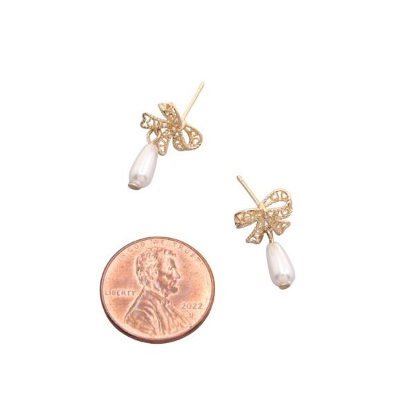SODAJO GOLD DIPPED CZ RIBBON PEARL DANGLE EARRING