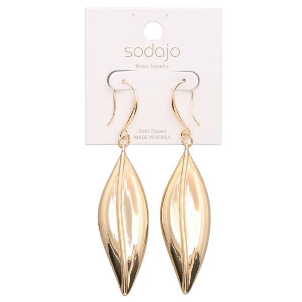 SODAJO GOLD DIPPED CZ LEAF HOOK DANGLE EARRING