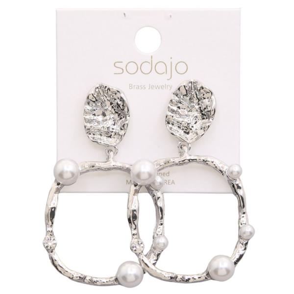 SODAJO GOLD DIPPED CZ TEXTURED PEARL ROUND DANGLE EARRING