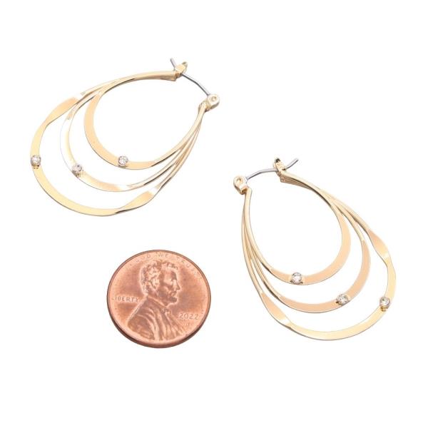 SODAJO GOLD DIPPED CZ TRIPLE TEARDROP HOOP EARRING