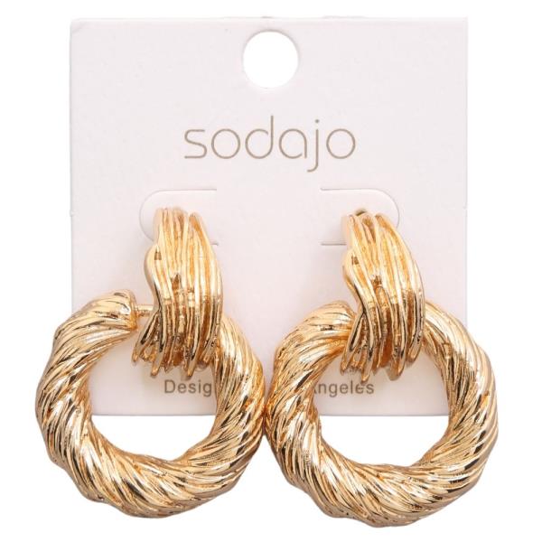 SODAJO GOLD DIPPED TEXTURED ROUND DANGLE EARRING