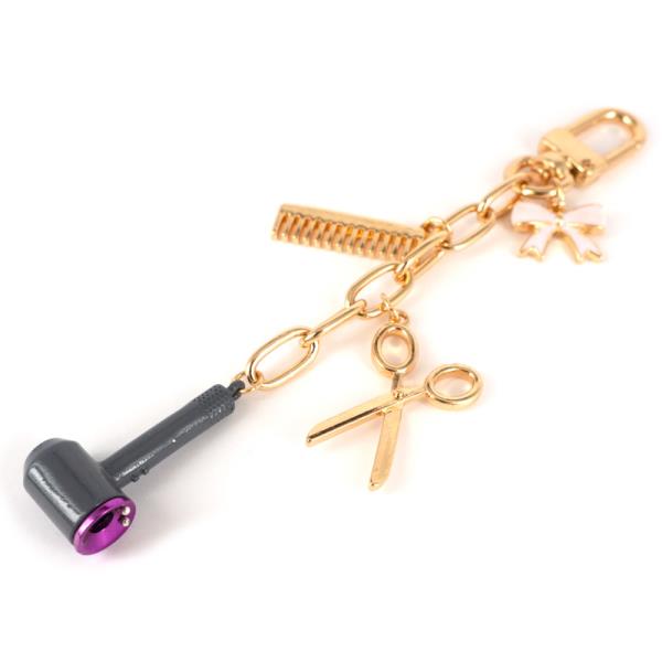 HAIR DRYER SCISSORS COMB BOW METAL CHARM BAG CHARM KEYCHAIN