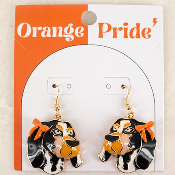 GAME DAY ENAMEL DOG FACE RED BOW DANGLE HOOK EARRINGS