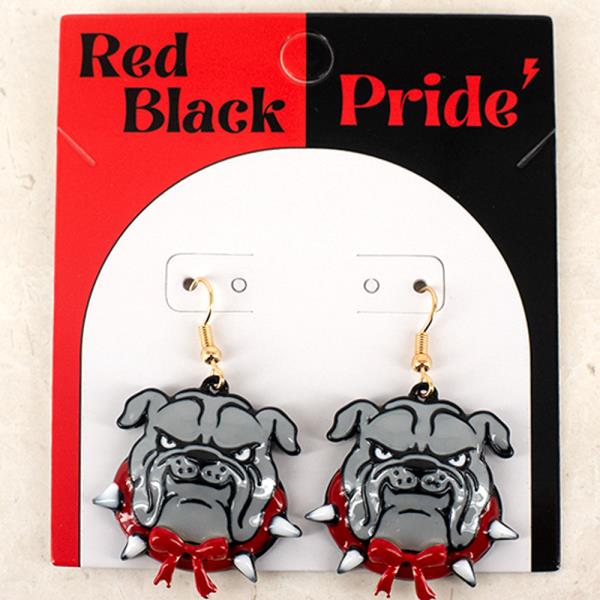GAME DAY ENAMEL DOG FACE RED BOW DANGLE HOOK EARRINGS