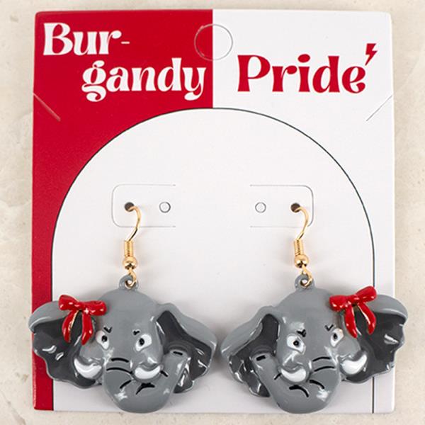 GAME DAY ENAMEL ELEPHANT FACE RED BOW DANGLE HOOK EARRINGS