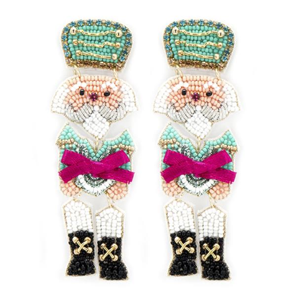 BEADED NUTCRACKER CHARACTER DANGLE POST EARRINGS