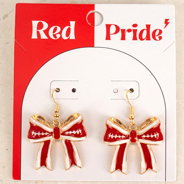 GAME DAY FOOTBALL RIBBON BOW STUD EARRINGS