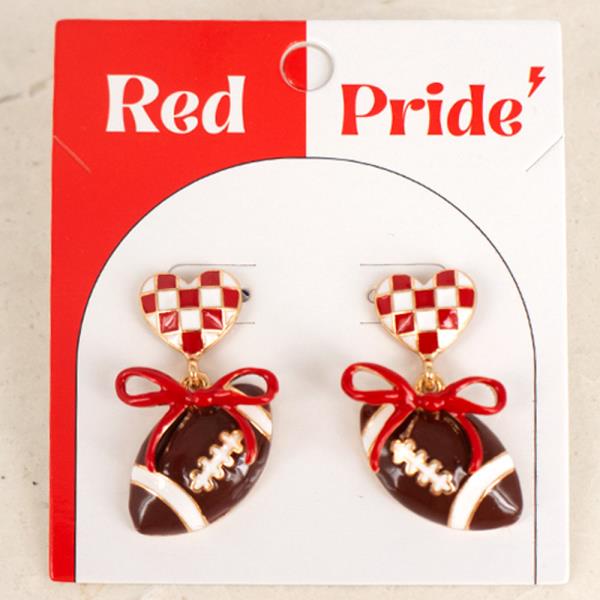 GAME DAY FOOTBALL HEART BOW STUD EARRINGS