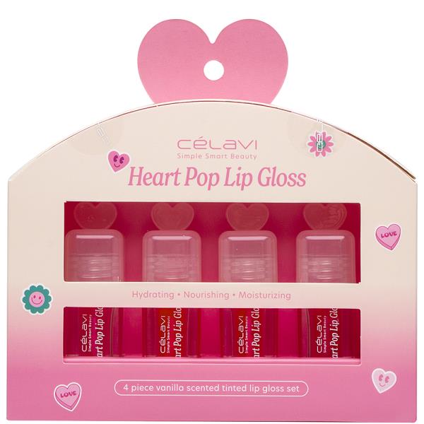 CELAVI HEART POP VANILLA SCENTED TINTED LIP GLOSS 4PC SET