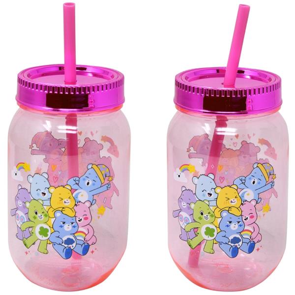 CARE BEARS CANNING JAR WITH STRAW AND LID