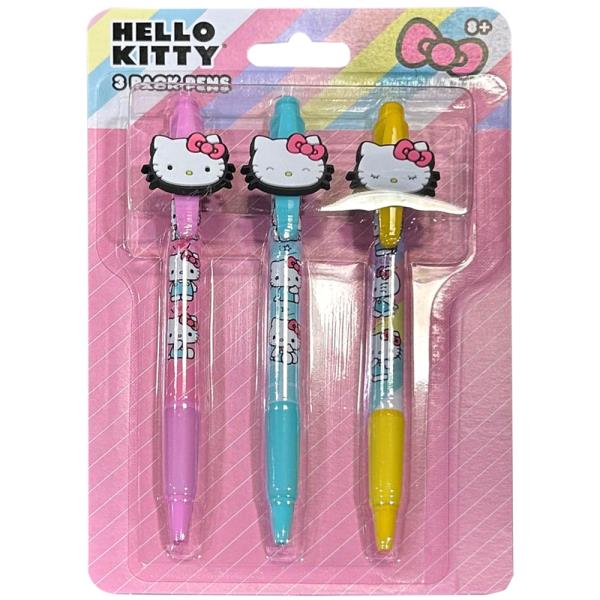 HELLO KITTY 3PC PENS WITH RUBBER CHARACTER CLIP