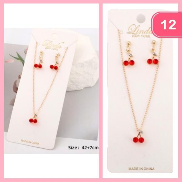 CHERRY PENDANT NECKLACE EARRING SET (!2 UNITS)