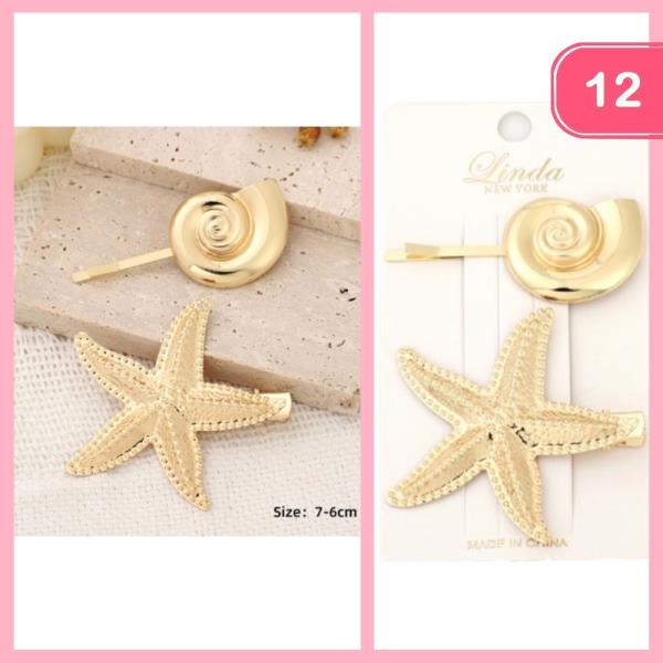 STARFISH AND SHELL HAIR PIN (12 UNITS)
