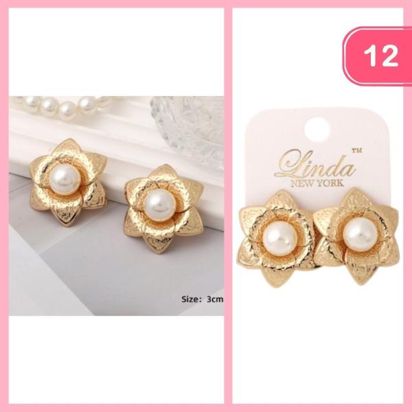 FLOWER PEARL POST EARRINGS (12 UNITS)