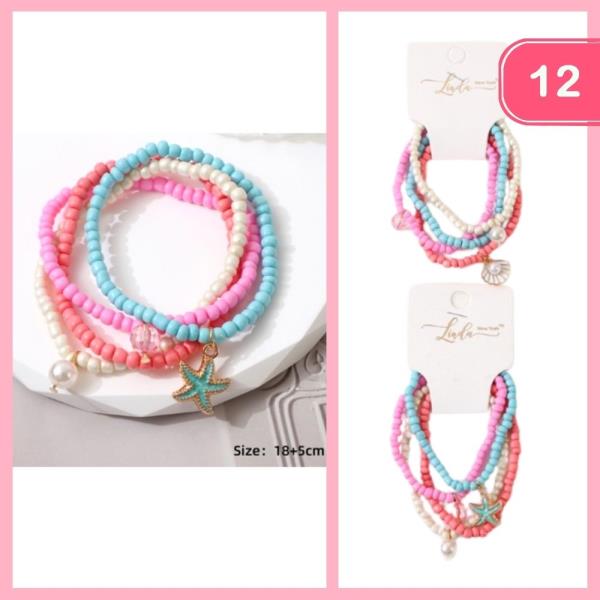 STARFISH PEARL BEAD CHARM BEADED BRACELET (12 UNITS)